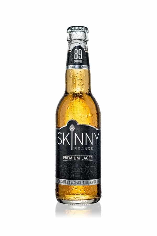 A bottle of Skinny Brands premium lager.