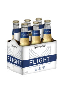 A 6 pack of Yuengling Flight low carb beer bottles.
