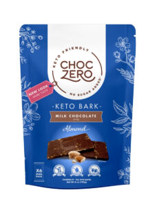 A bag of choc zero keto milk chocolate bark.