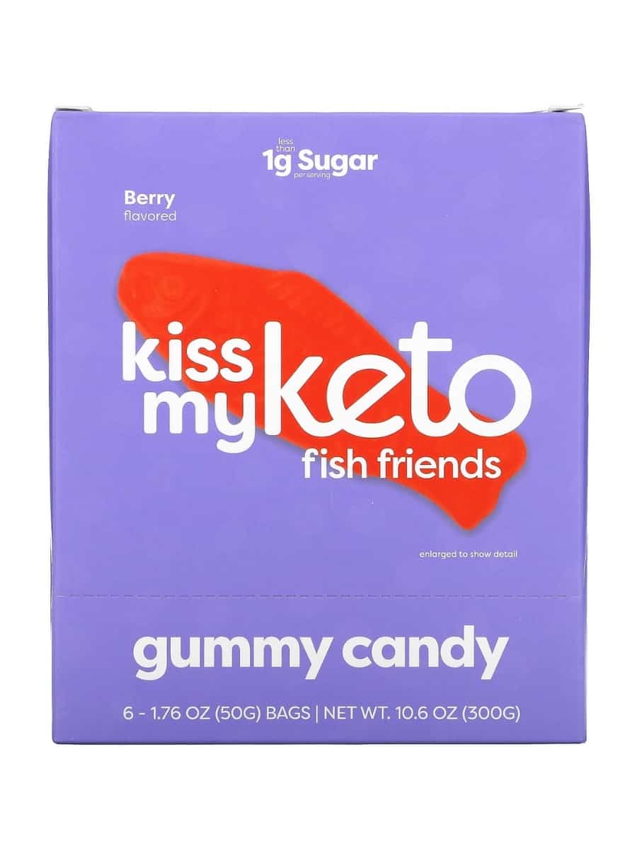 A box of kiss my keto fish friends gummy candy.