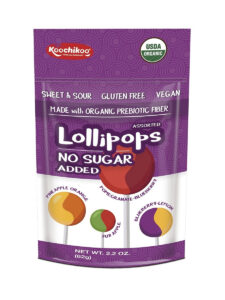 A bag of koochickoo organic no sugar added lollipops.