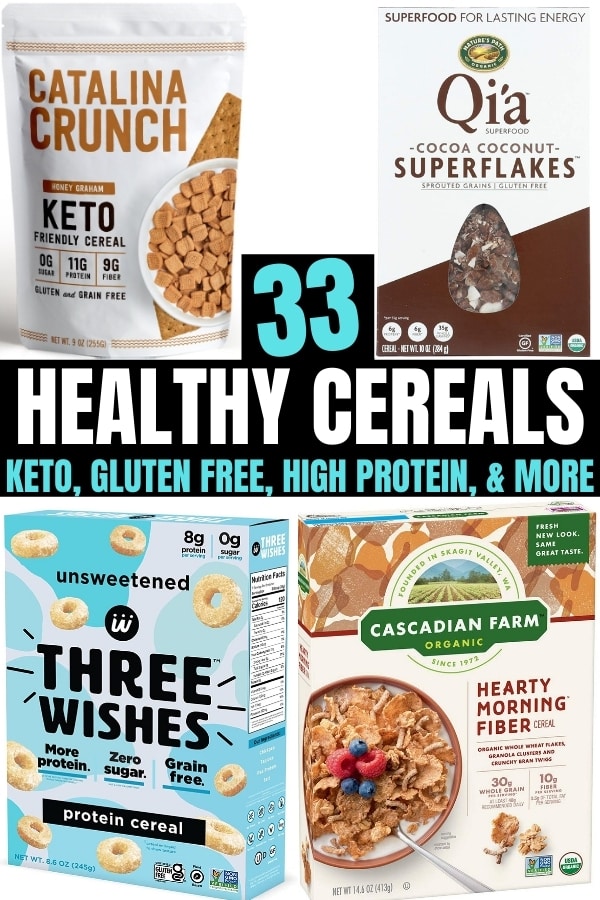 A compilation of four different healthy cereals.