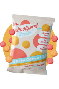 A bag of schoolyard snacks fruity keto cereal.