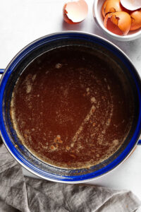 Sauce pan with sugar free pecan pie filling in it.