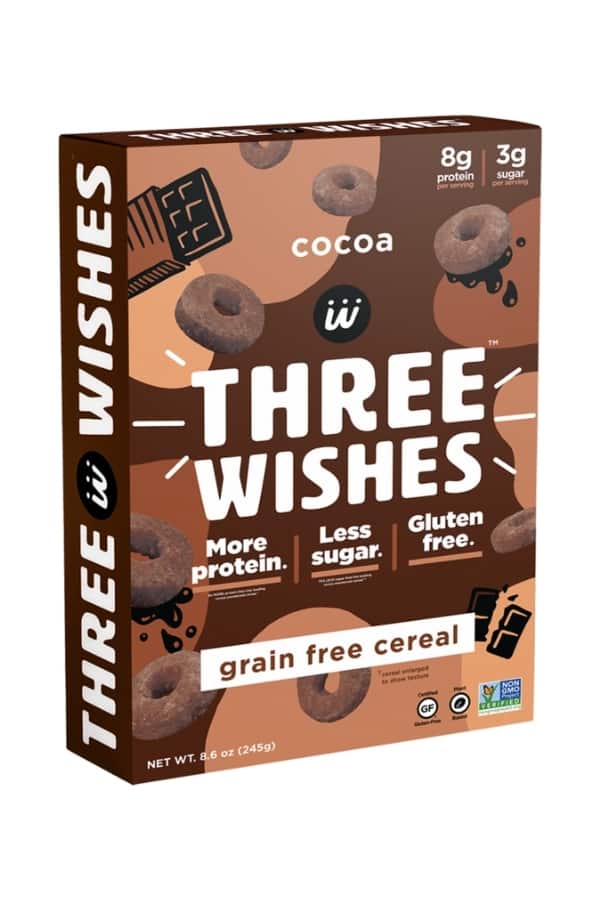 A box of three wishes Coco grain free cereal.