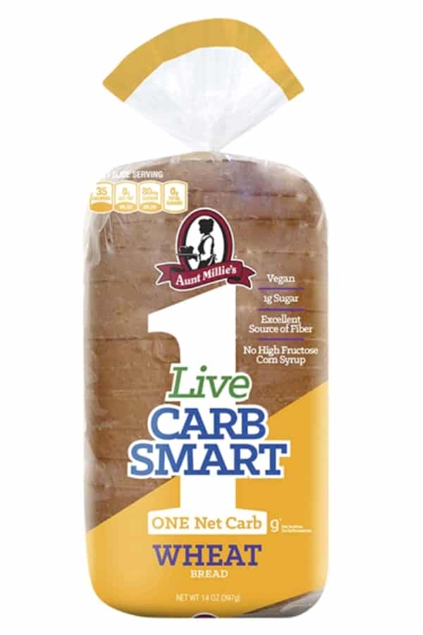 A bag of aunt Millies live carb smart wheat bread.