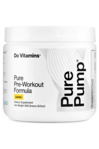 A container of do vitamins pure pump pre-work out.
