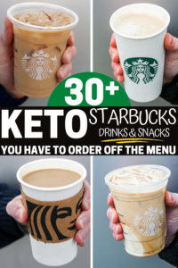 A compilation of three iced keto starbucks drinks and one hot.