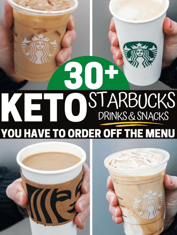 A compilation of three iced keto starbucks drinks and one hot.