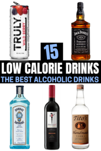 A compilation of 5 different low calorie alcoholic drinks.