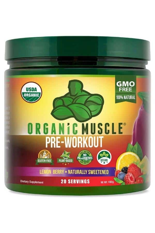 Container of organic muscle pre-work out.