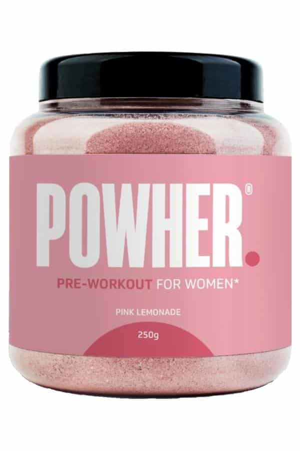 Container of powher pre-workout for women.