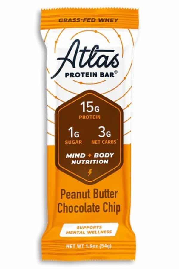 Peanut butter chocolate chip atlas protein bar.