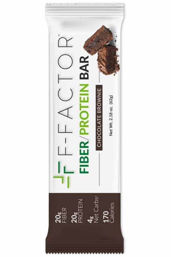 F Factor chocolate brownie protein bar.