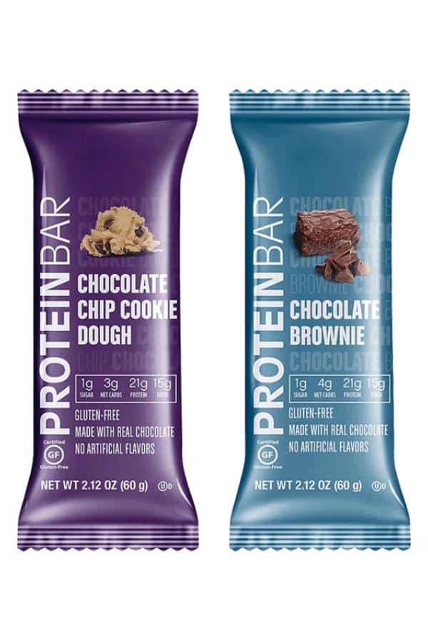 Kirkland chocolate chip cookie dough protein bar and chocolate brownie protein bar.