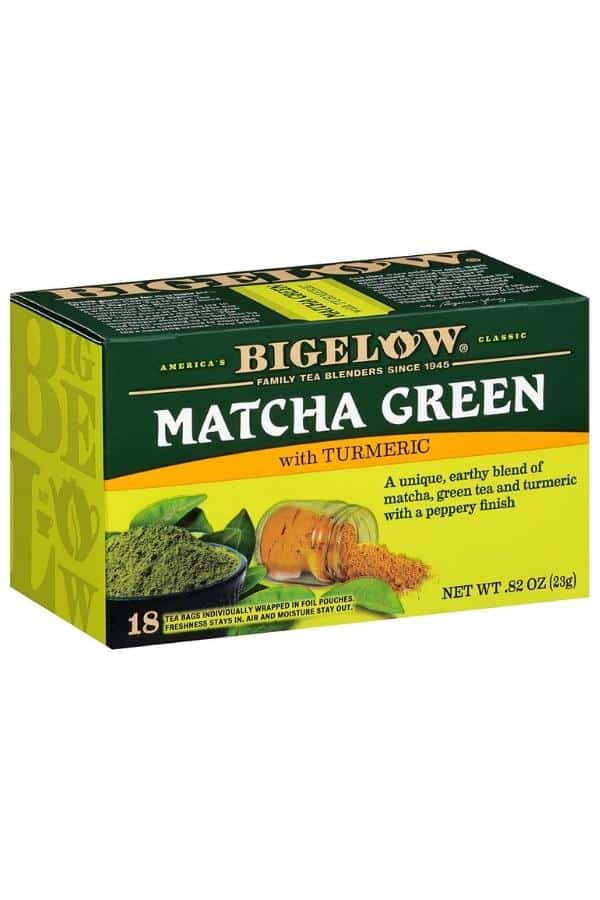 A box of Bigelow match green tea with turmeric.