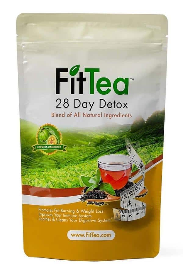 A bag of Fittea 28 day detox tea.