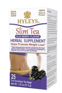 A pack of Hyleys slim tea acai berry flavor.