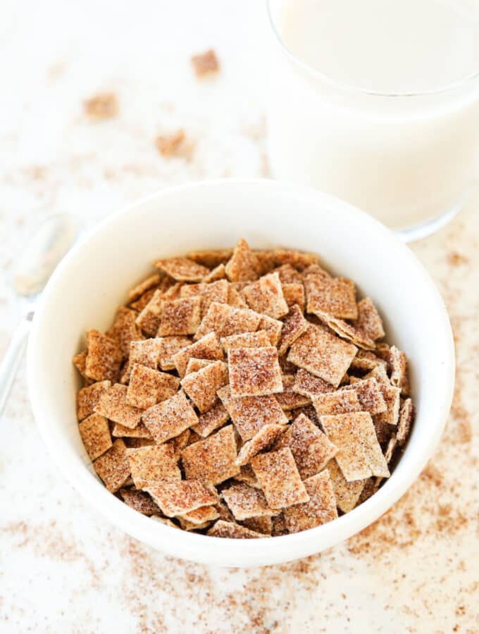 A white bowl filled with cereal.