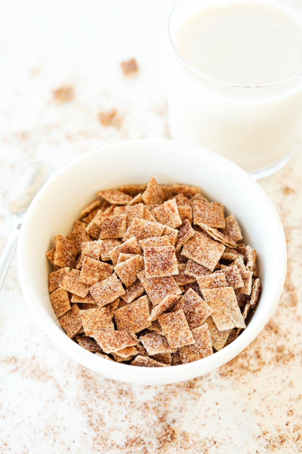 A white bowl filled with cereal.