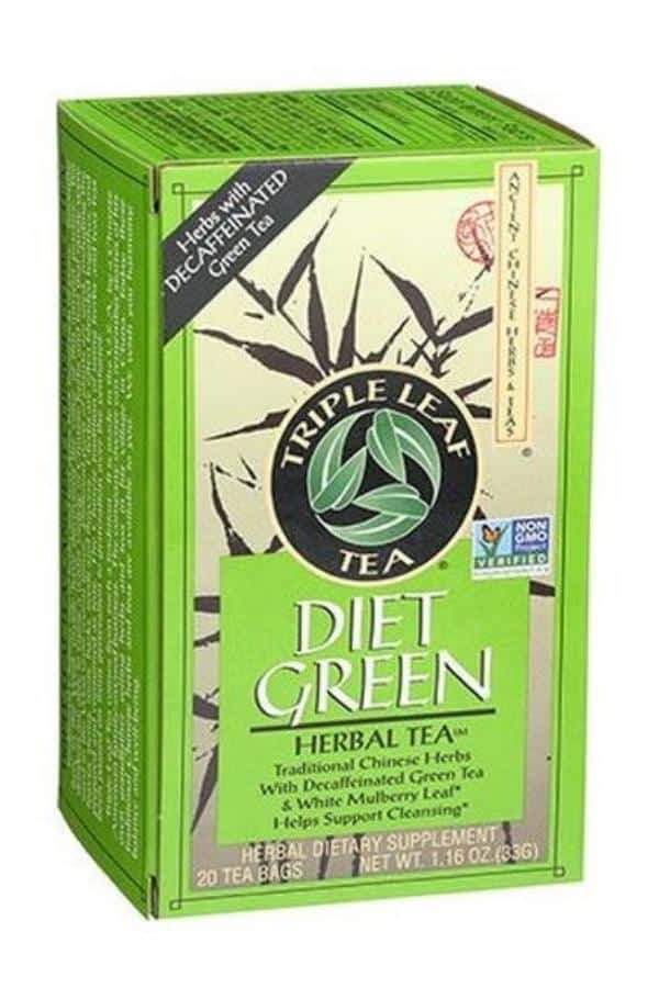 A box of Triple Leaf tea diet green herbal tea.
