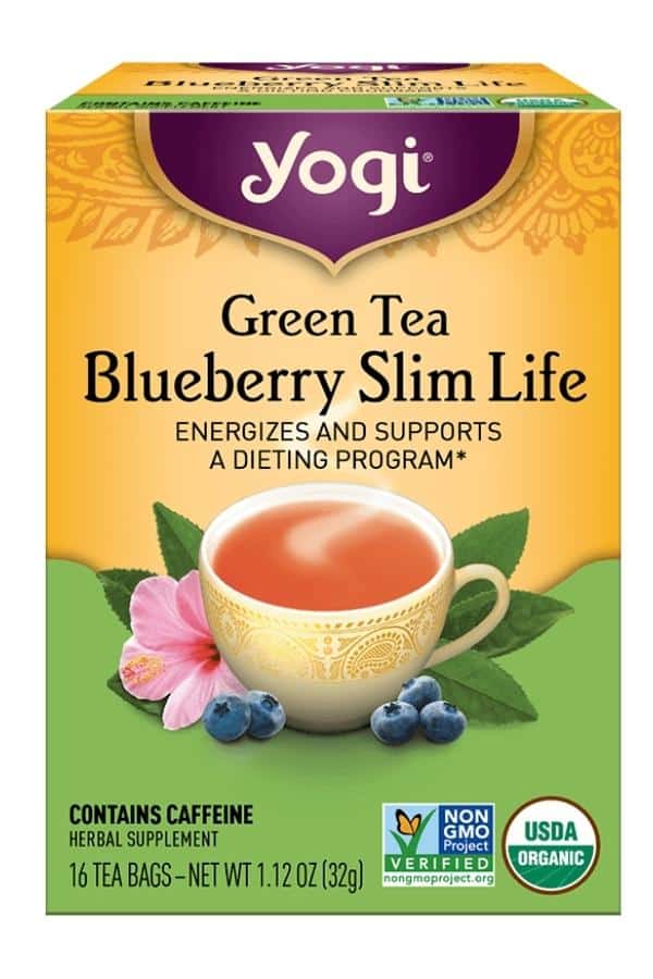 A pack of Yogi Green Tea Blueberry Slim Life.