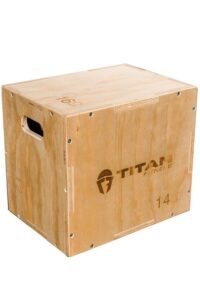 A wooden Titan fitness step up box.