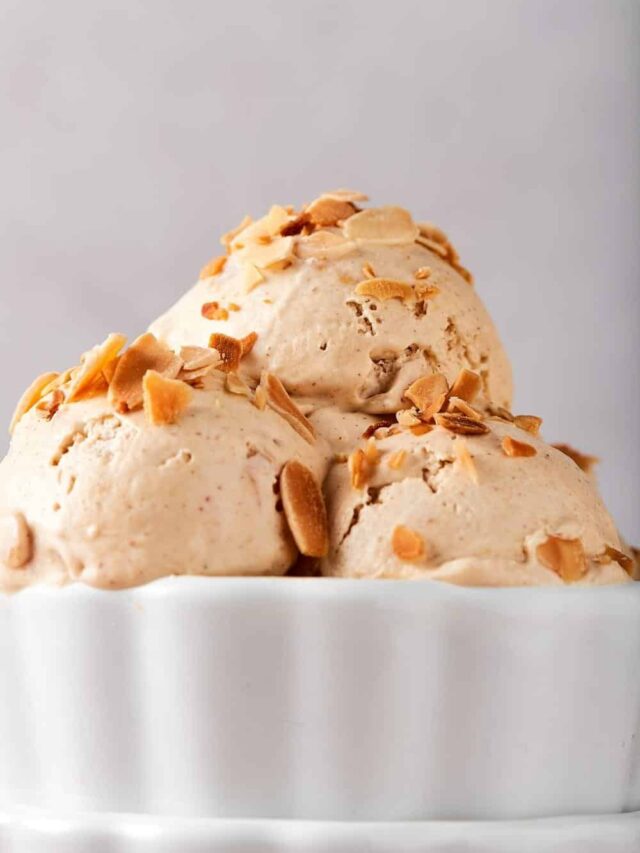 Three scoops of keto ice cream in a bowl.