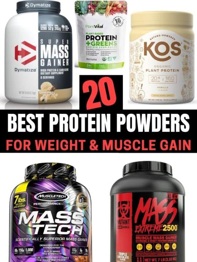 A compilation of five protein powders for weight gain.