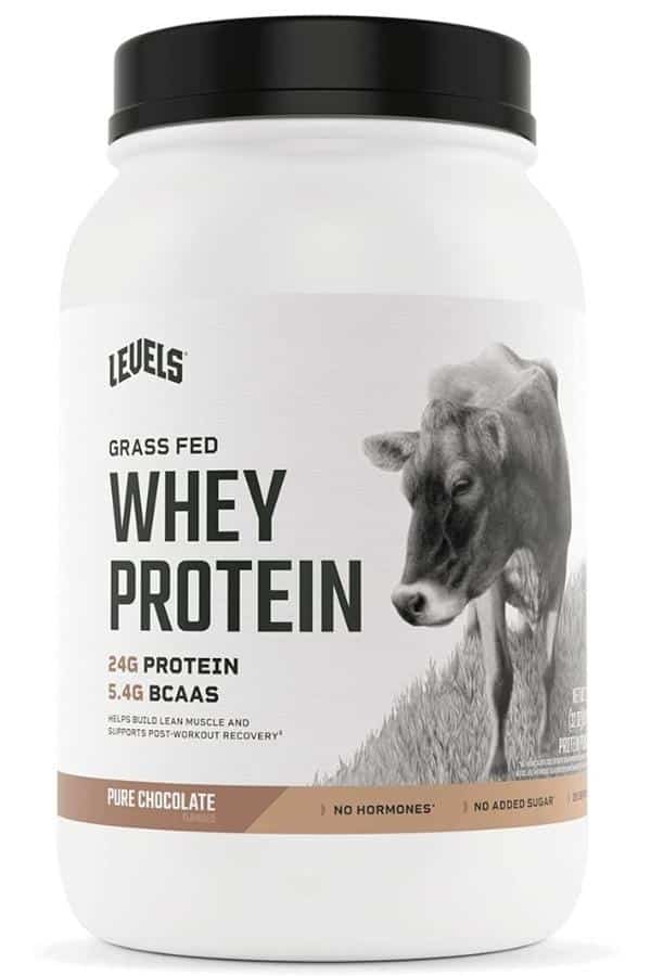 A tub of levels grass fed whey protein.