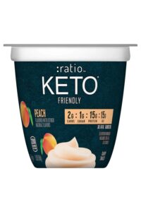 A container of peach ratio keto friendly yogurt.