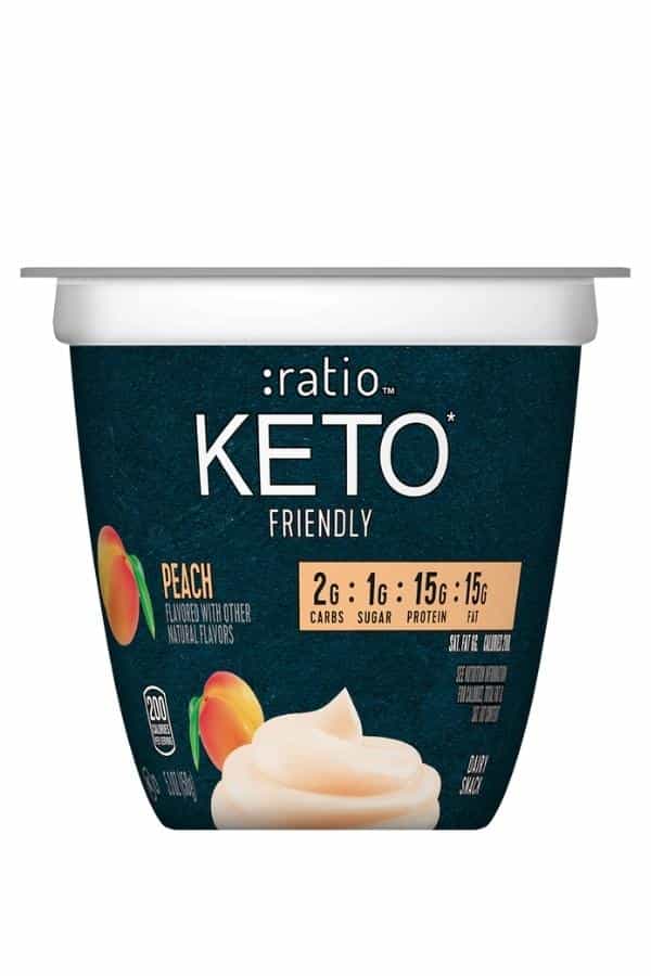 A container of peach ratio keto friendly yogurt.