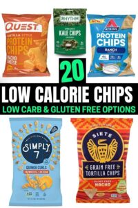 A compilation of five bags of low calorie tortilla chips.