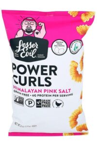 A bag of lesser evil power curls Himalayan pink salt flavor..