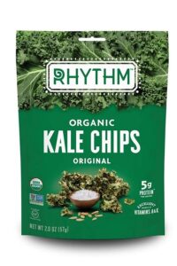 A bag of rhythm organic kale chips.