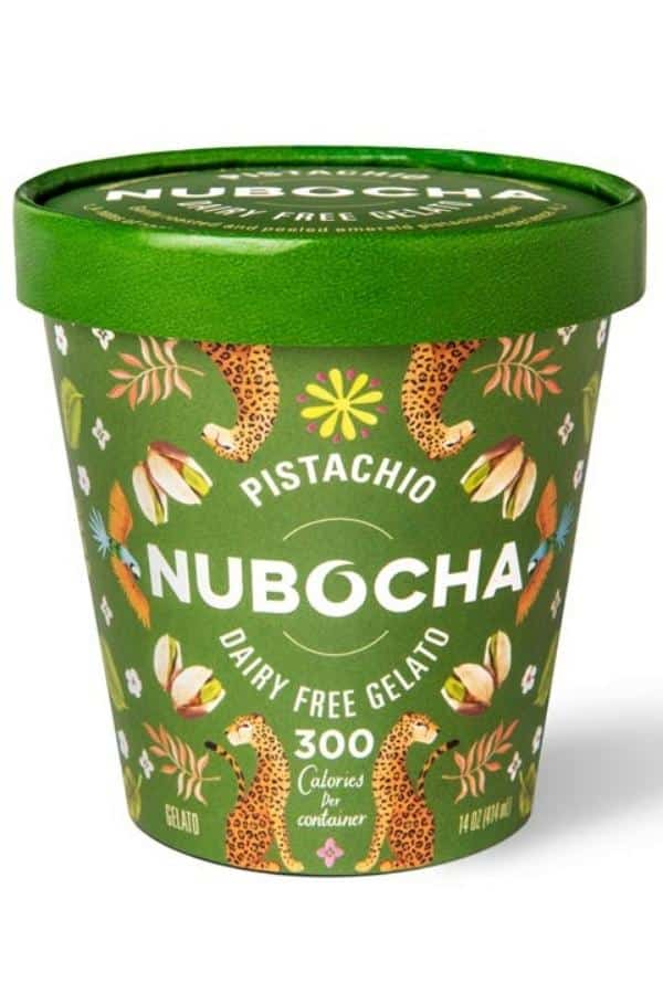 A tub of pistaschio Nubocha dairy free gelato.