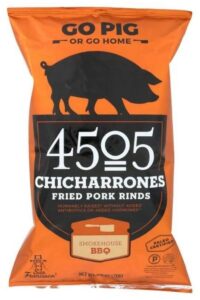 a bag of 4505 Chicharrones BBQ fried pork rinds.