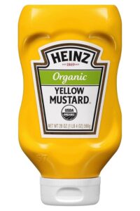 A bottle of Heinz organic yellow mustard.