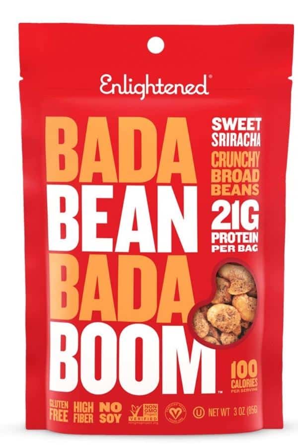 A bag of Enlightened Bada Bean Bada Boom broad beans.