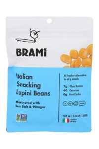 A pack of Brami Italian snacking Lupini Beans.