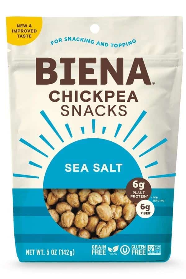 A bag of Biena chickpea snacks.