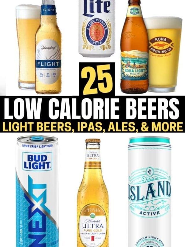 A compilation of five low calorie beer options.