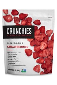 A bag of Crunchies freeze-dried strawberries.