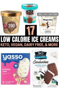 A compilation of five low calorie ice cream options.