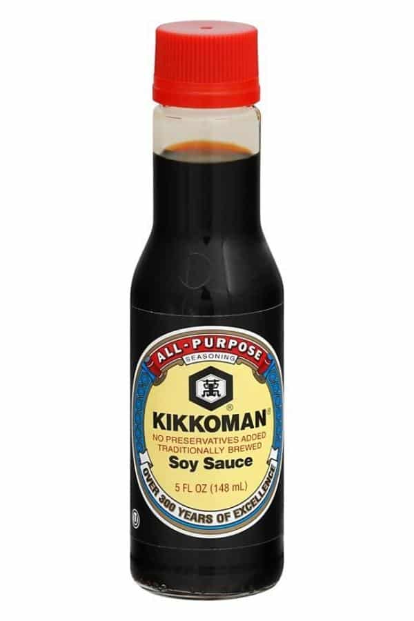 A bottle of Kikkoman soy sauce.