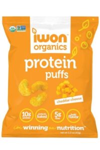 A bag of Iwon organics protein puffs.