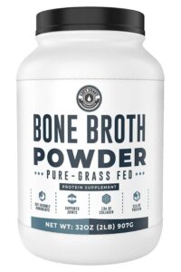 A tub of Left Coast bone broth protein powder.