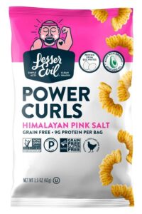 A bag of Lesser Evil power curls himalayan pink salt