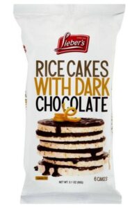 A bag of Lieber's Rice Cakes with dark chocolate.