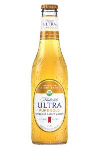 A bottle of Michelob Ultra Pure gold.